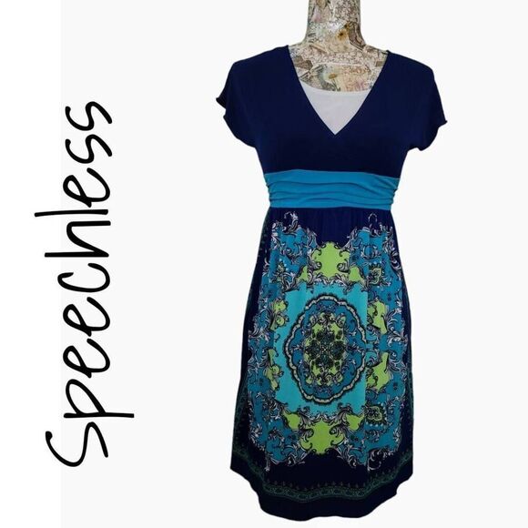 Blue Paisley Floral Retro Pattern Stretch Dress - Picture 2 of 5